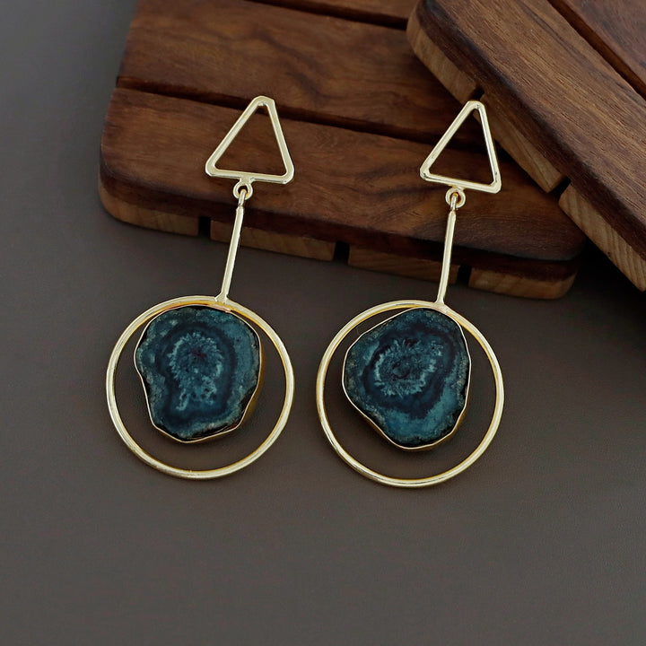 Bettie Triangle Pendulum Circle Agate Stone Earring