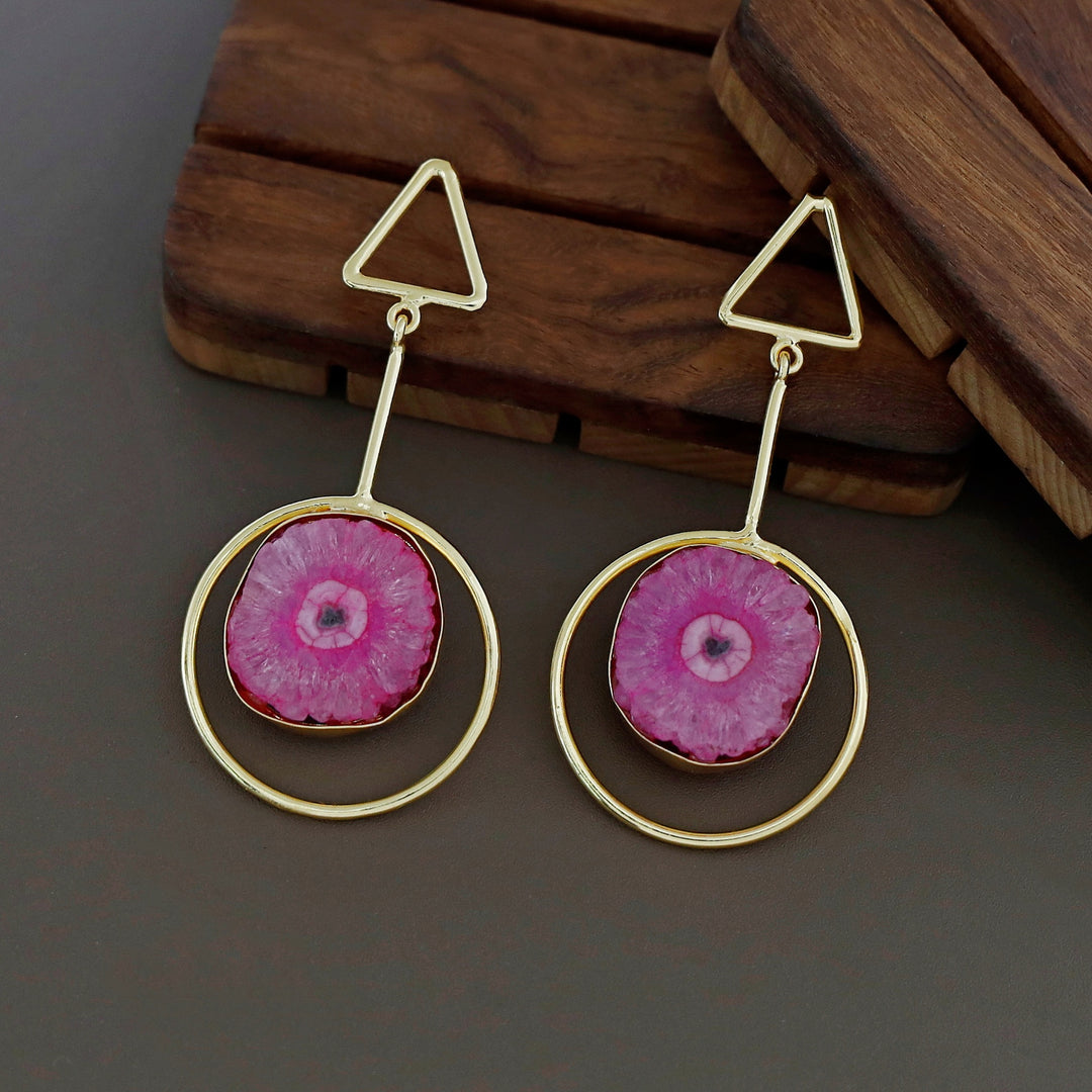 Bettie Triangle Pendulum Circle Agate Stone Earring