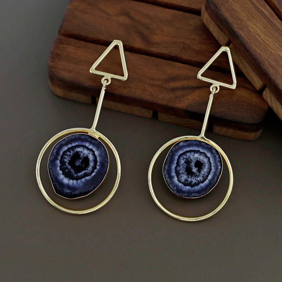 Bettie Triangle Pendulum Circle Agate Stone Earring