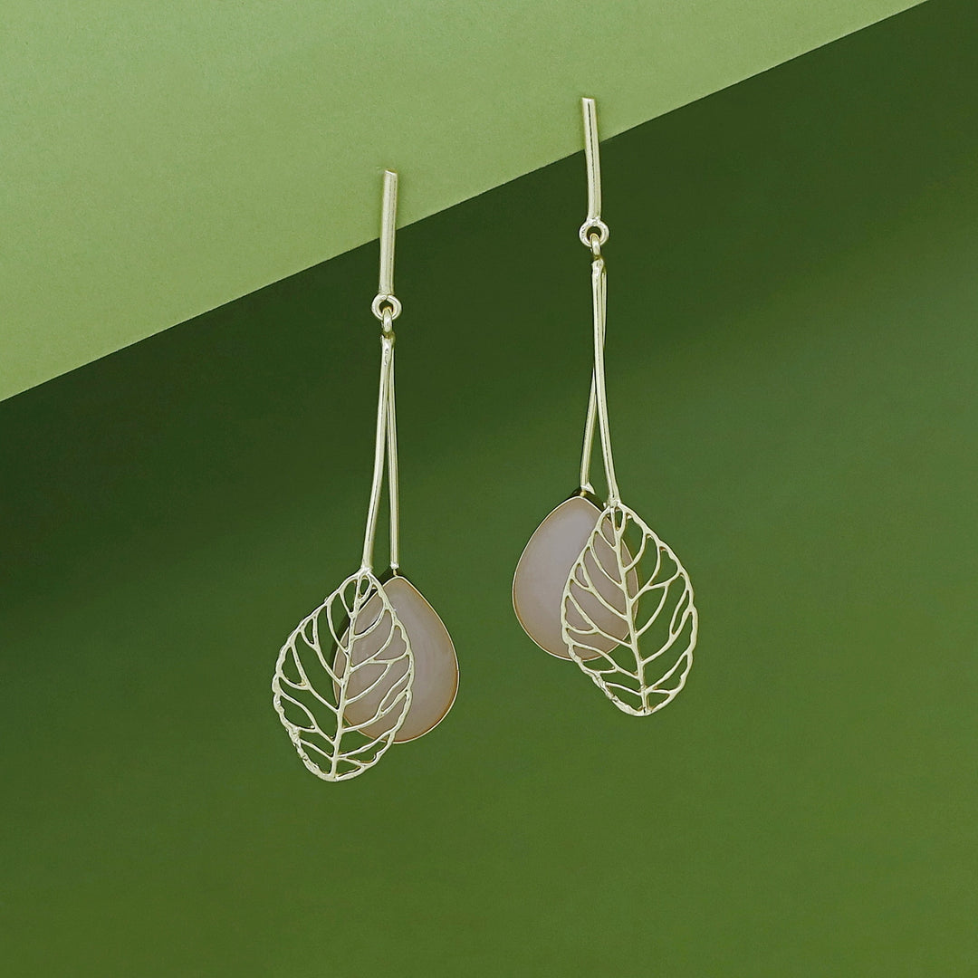 Aayla Golden Leafy Glossy Stone Earring