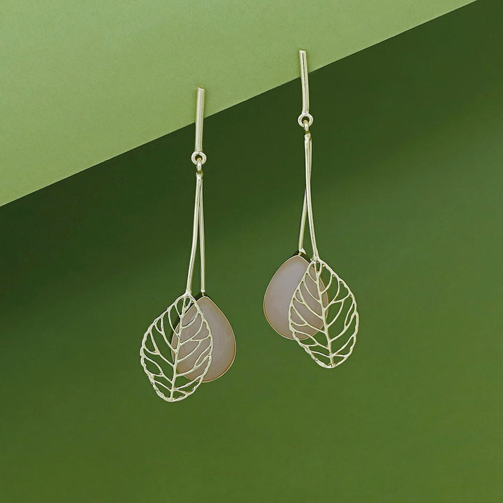 Aayla Golden Leafy Glossy Stone Earring