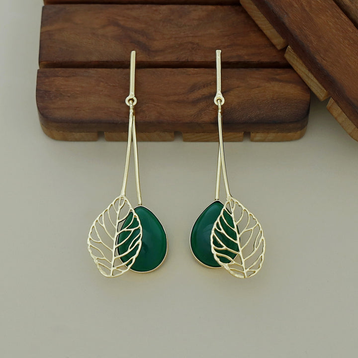 Aayla Golden Leafy Glossy Stone Earring