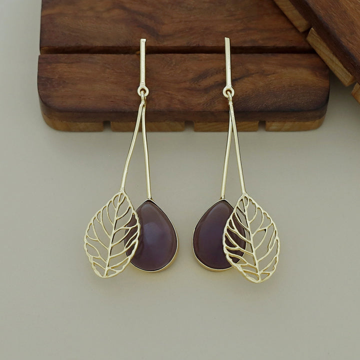 Aayla Golden Leafy Glossy Stone Earring