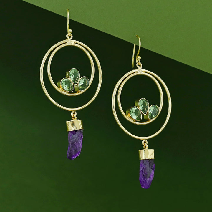 Alfiya Dual Circle Tri Glossy Dyed Stone Drop