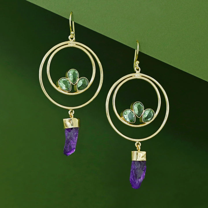 Alfiya Dual Circle Tri Glossy Dyed Stone Drop