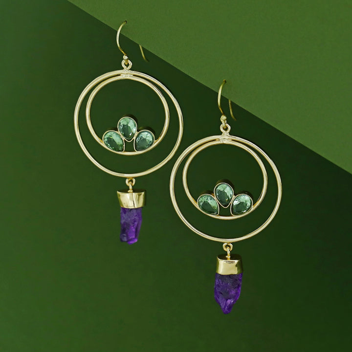 Alfiya Dual Circle Tri Glossy Dyed Stone Drop