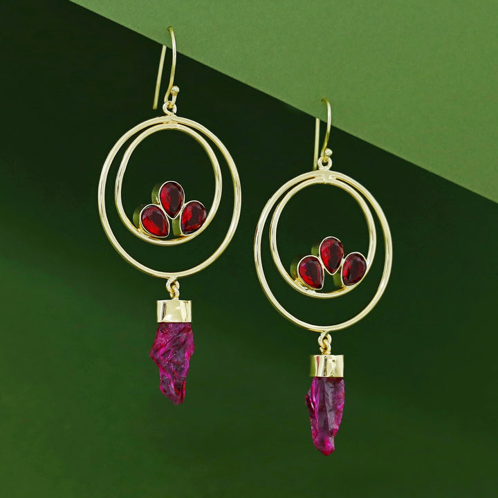 Alfiya Dual Circle Tri Glossy Dyed Stone Drop