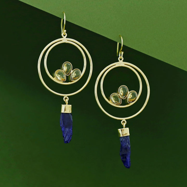 Alfiya Dual Circle Tri Glossy Dyed Stone Drop