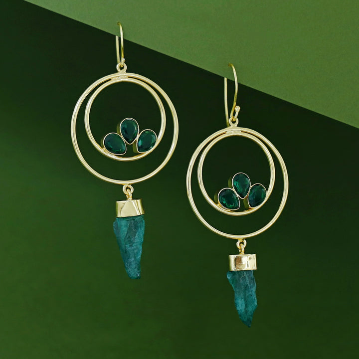 Alfiya Dual Circle Tri Glossy Dyed Stone Drop