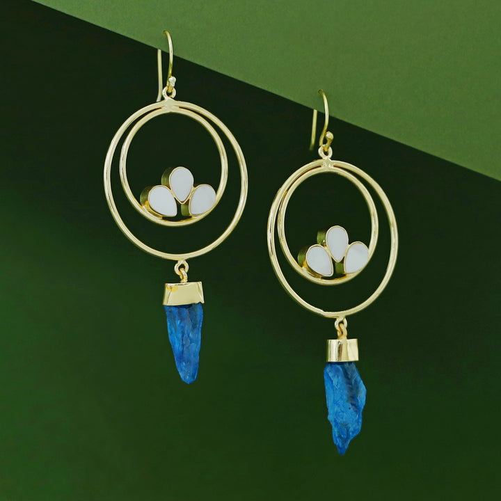 Alfiya Dual Circle Tri Glossy Dyed Stone Drop