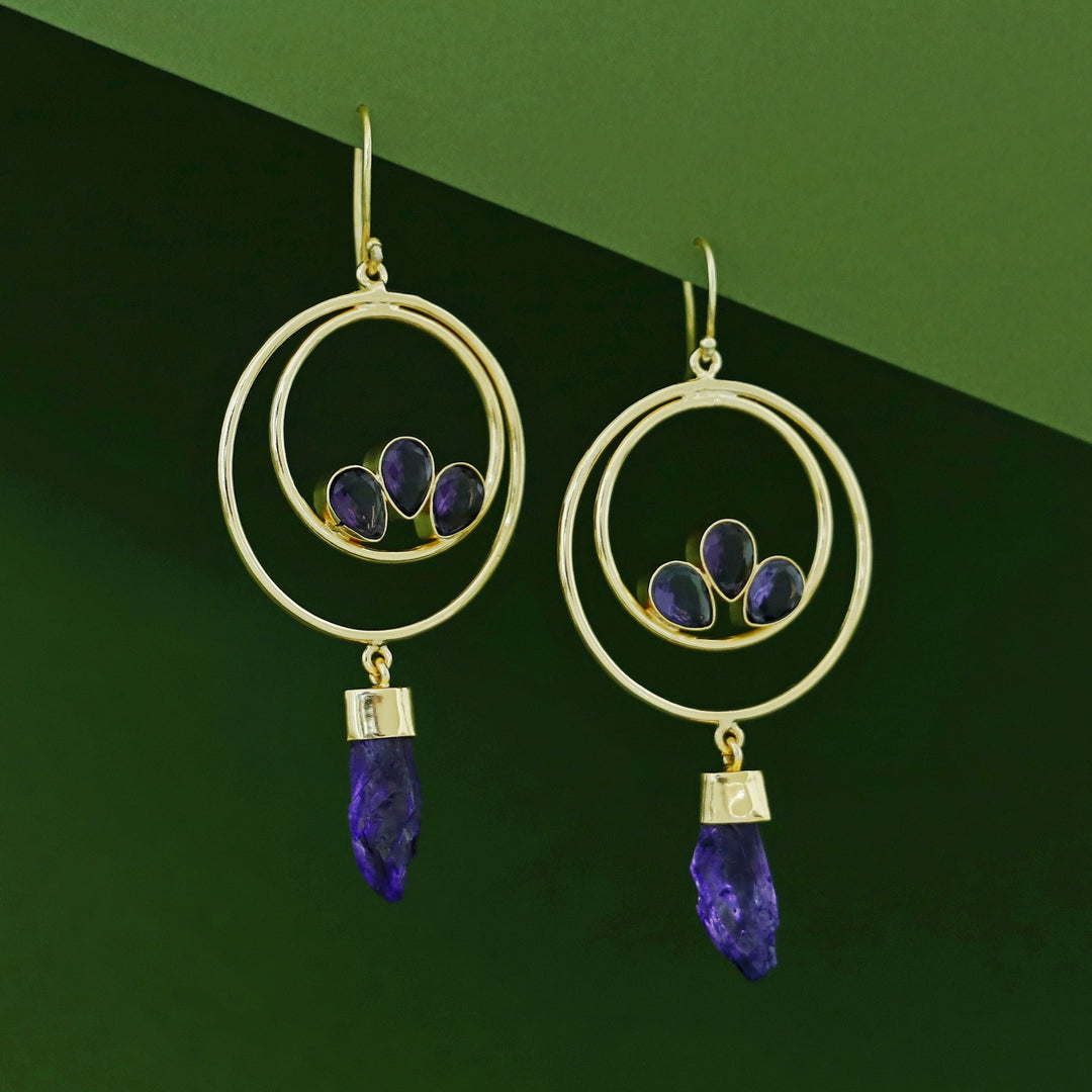 Alfiya Dual Circle Tri Glossy Dyed Stone Drop