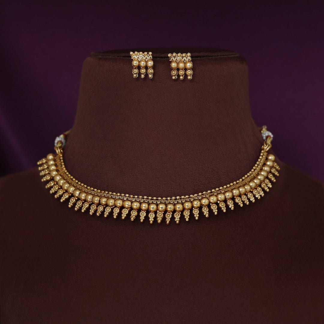 Chilanka Golden Ball Neckpiece With Stud