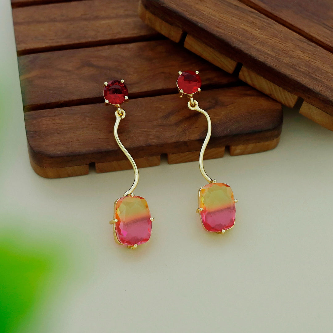 Josline Golden Wavy Rectangle Ametrine Earring