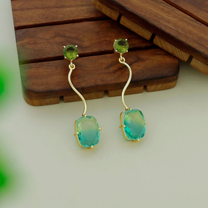 Josline Golden Wavy Rectangle Ametrine Earring