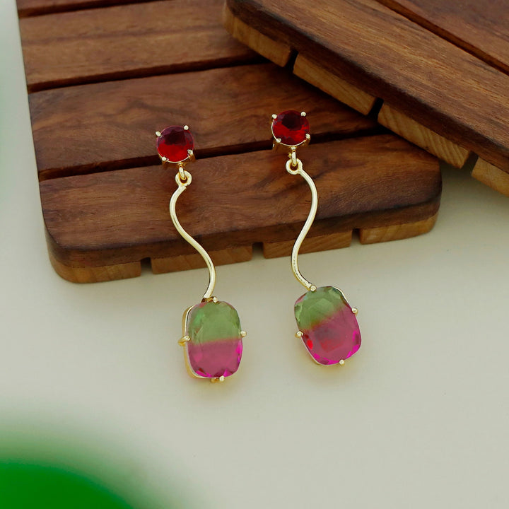 Josline Golden Wavy Rectangle Ametrine Earring