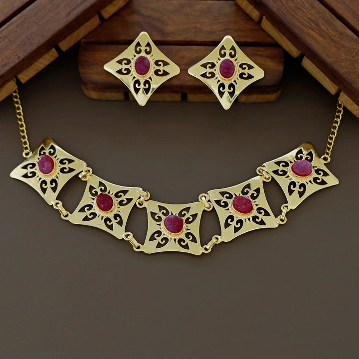 Feyisa 5 Square Druzy Stone Choker With Earring