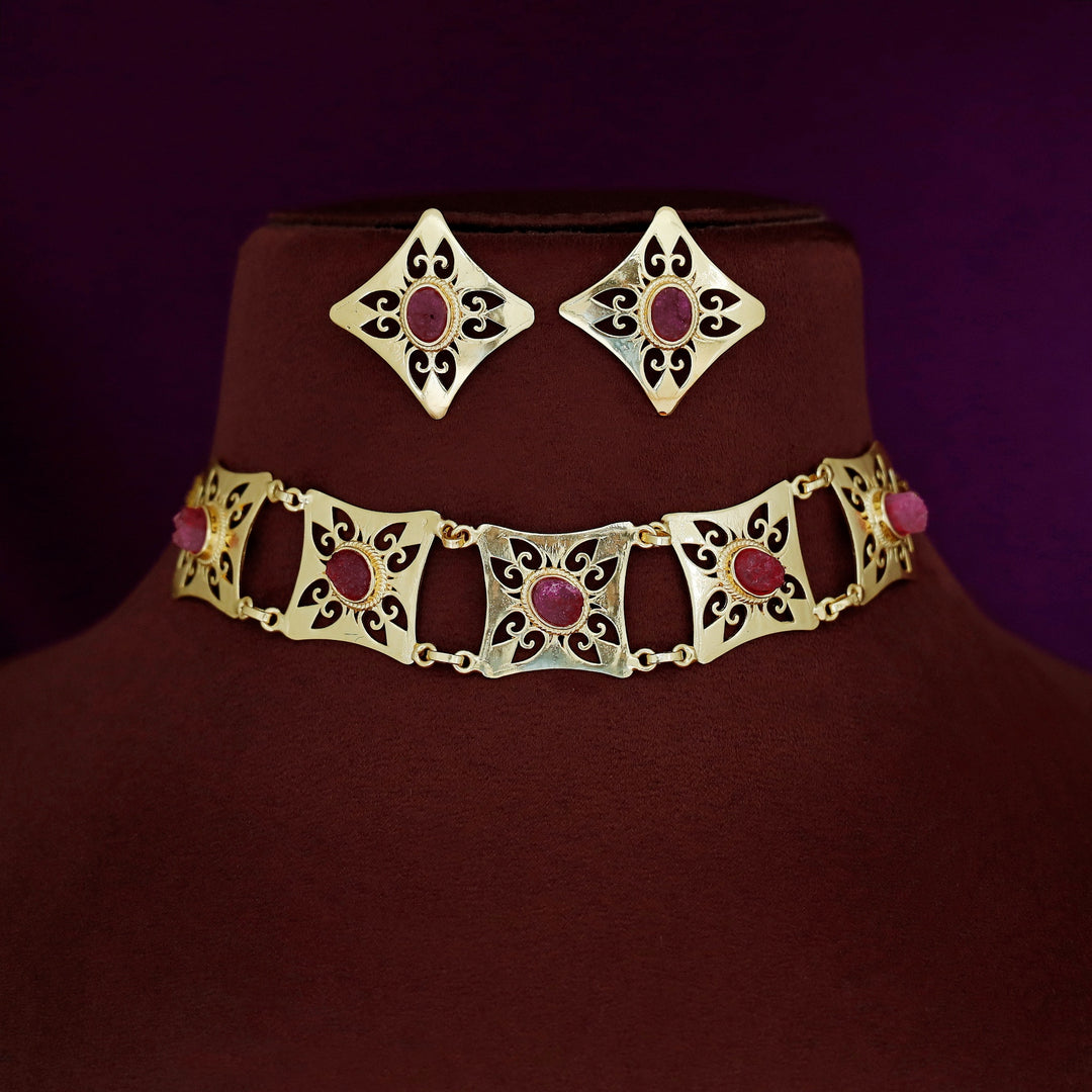 Feyisa 5 Square Druzy Stone Choker With Earring