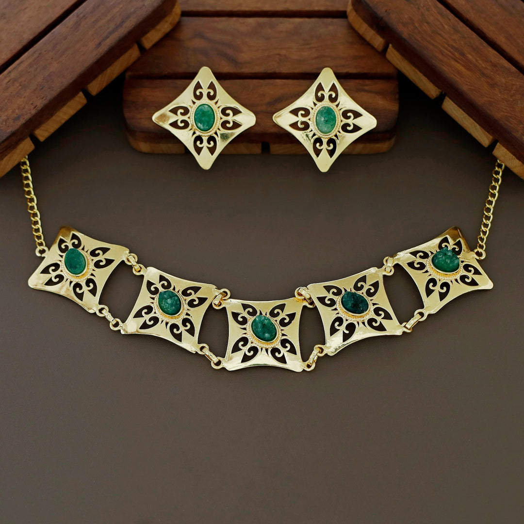 Feyisa 5 Square Druzy Stone Choker With Earring