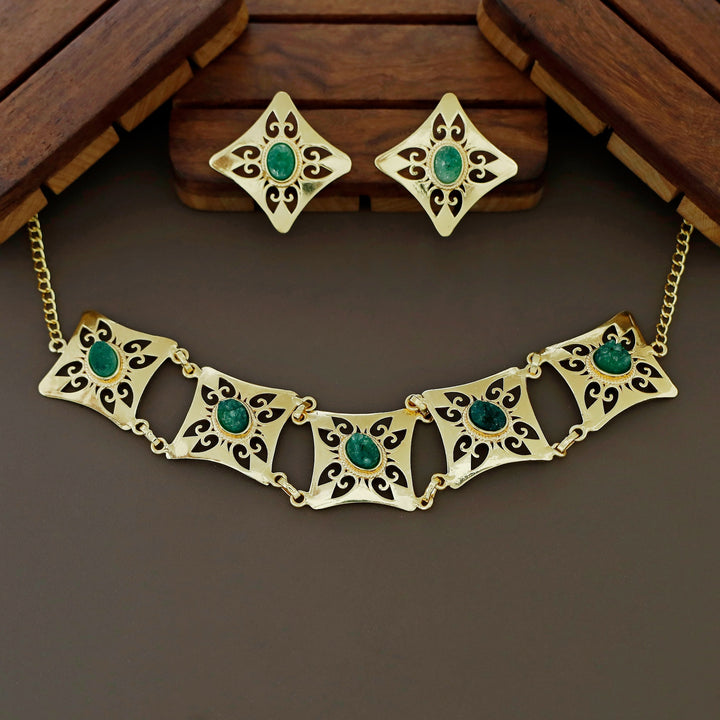 Feyisa 5 Square Druzy Stone Choker With Earring