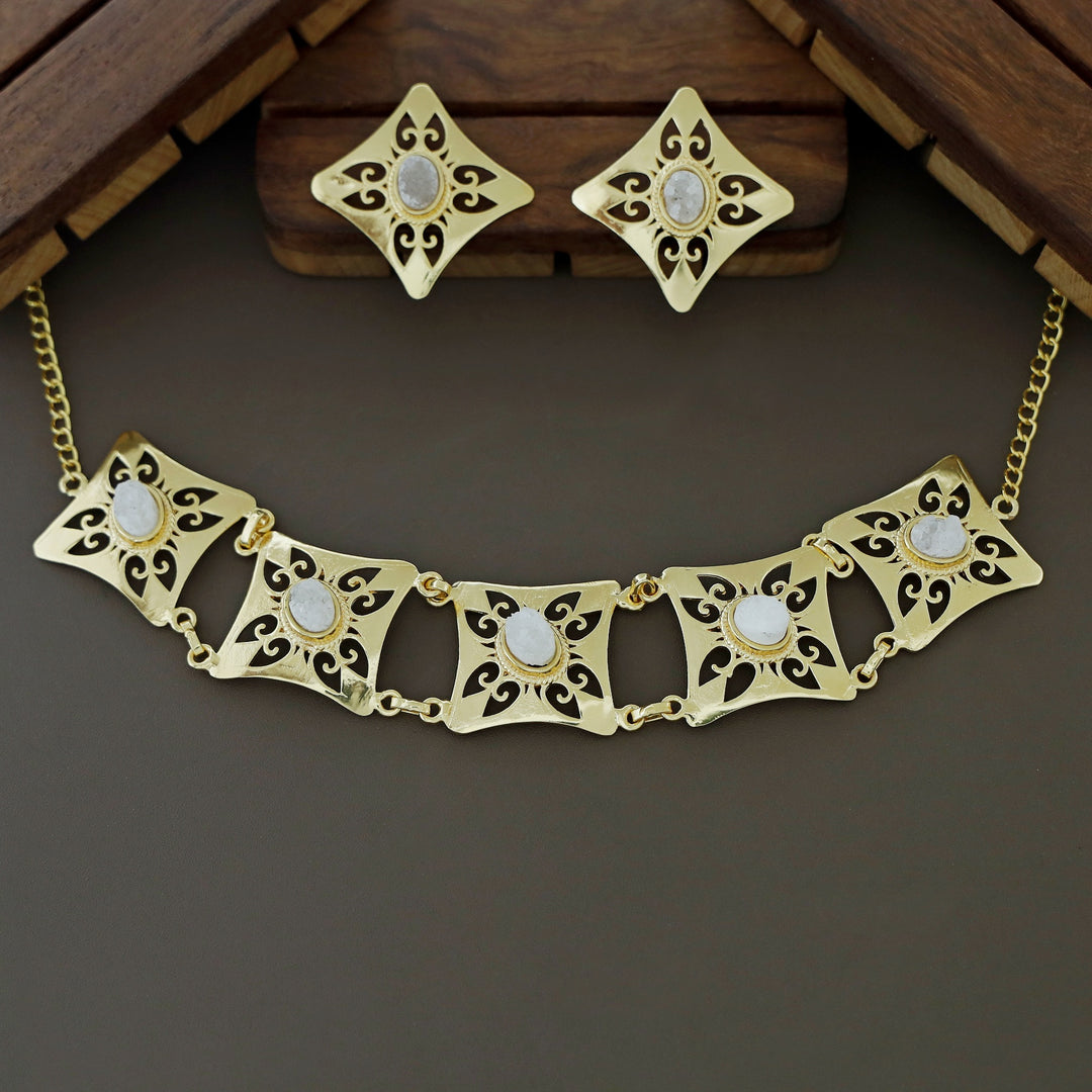 Feyisa 5 Square Druzy Stone Choker With Earring