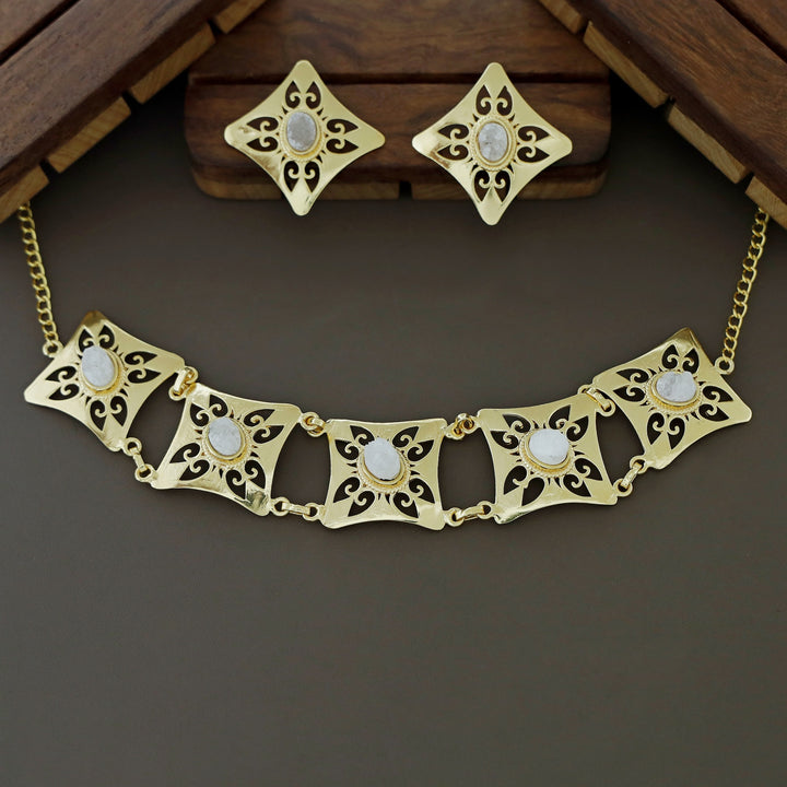 Feyisa 5 Square Druzy Stone Choker With Earring