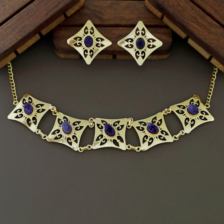 Feyisa 5 Square Druzy Stone Choker With Earring