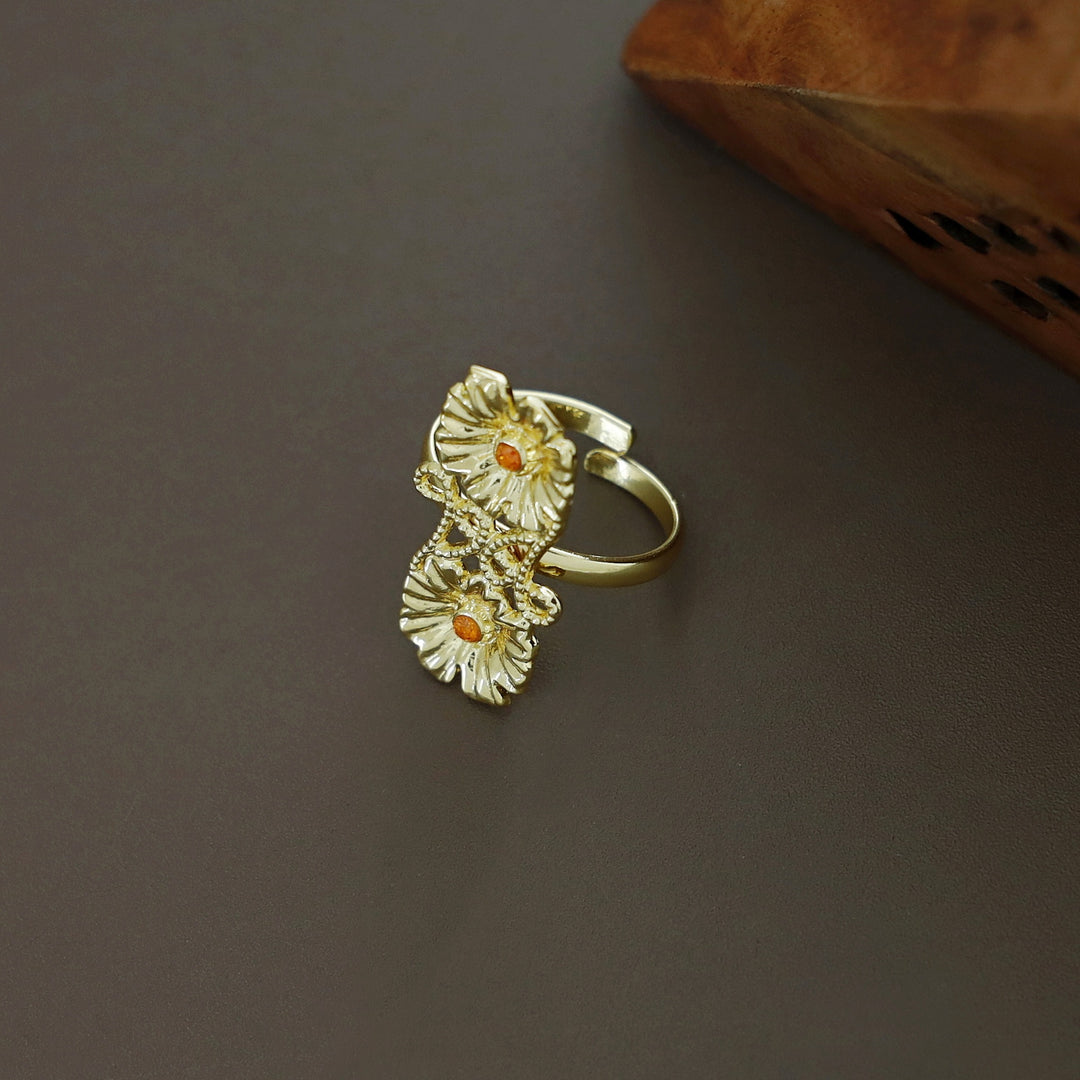 Martha Dual Flower Glossy Stone Ring