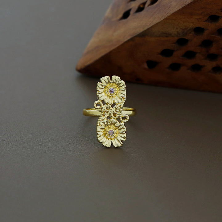 Martha Dual Flower Glossy Stone Ring