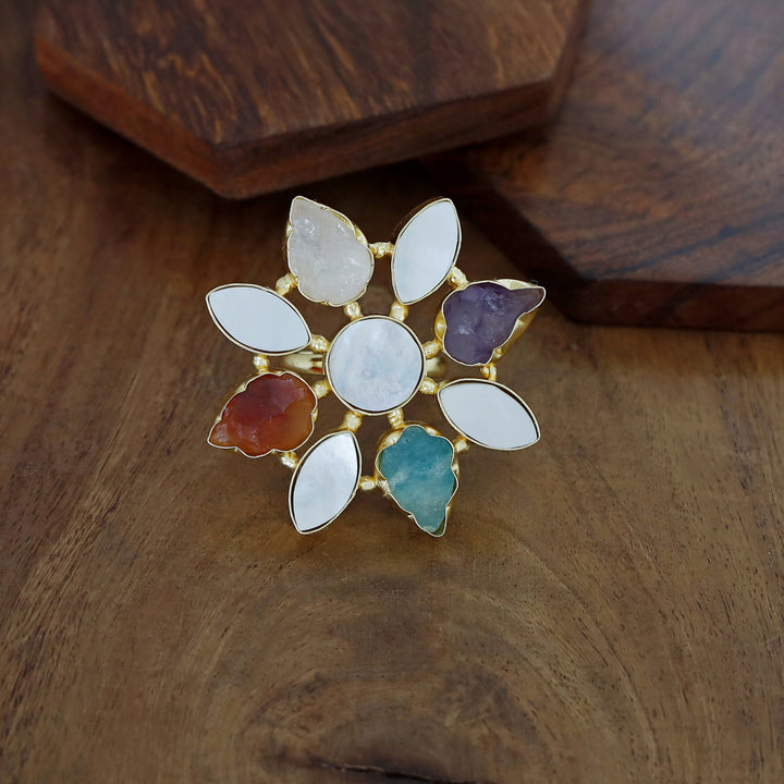Whitney Floral MOP + Raw Stone Ring