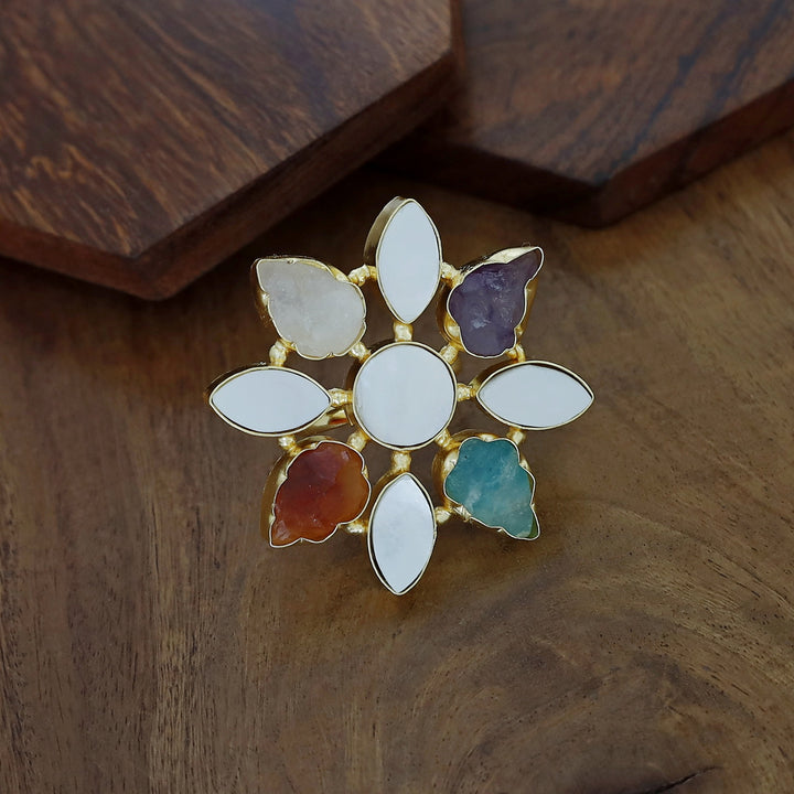 Whitney Floral MOP + Raw Stone Ring