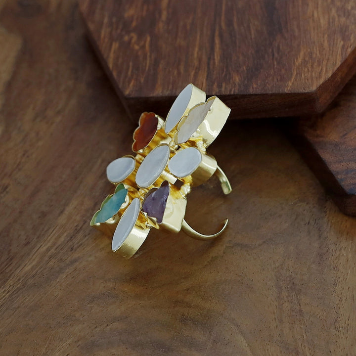 Whitney Floral MOP + Raw Stone Ring