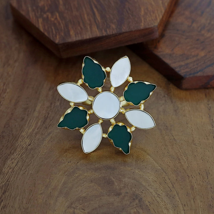 Whitney Floral MOP + Raw Stone Ring