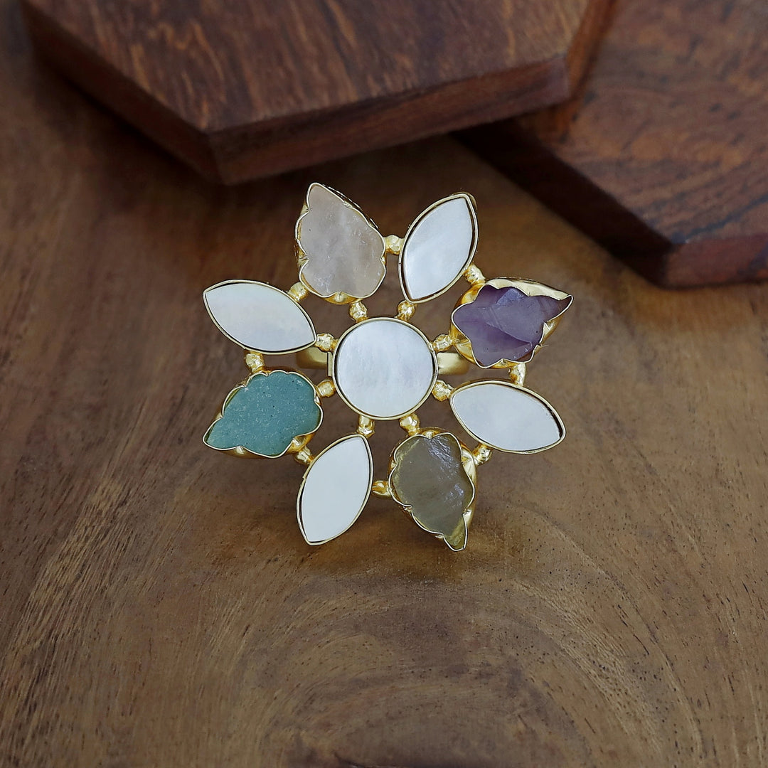 Whitney Floral MOP + Raw Stone Ring