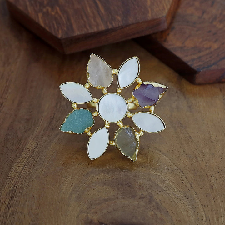 Whitney Floral MOP + Raw Stone Ring