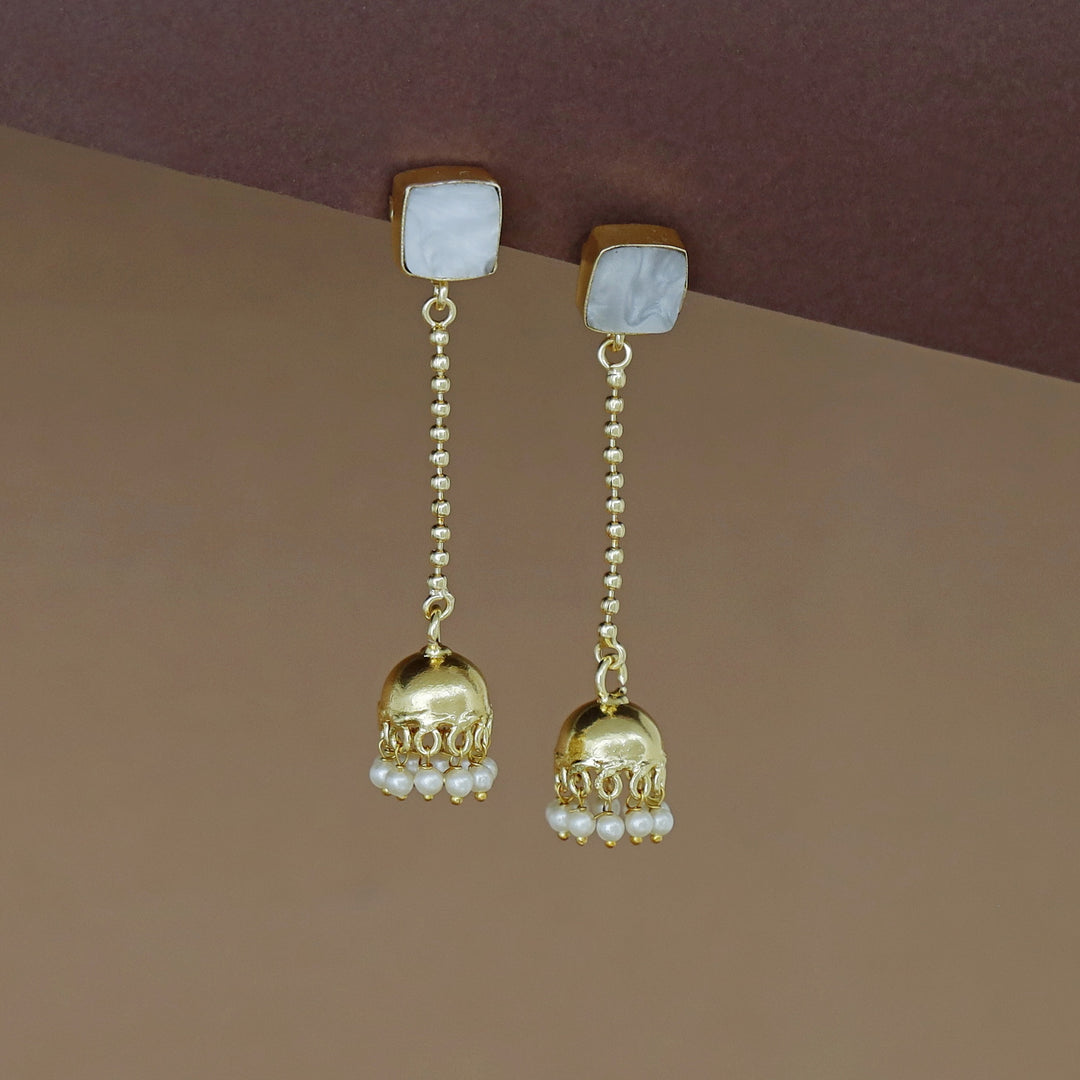 Advika Square Glossy Stone Pearl Earring