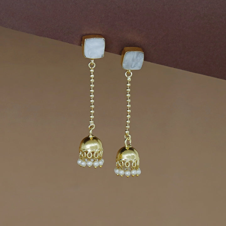 Advika Square Glossy Stone Pearl Earring