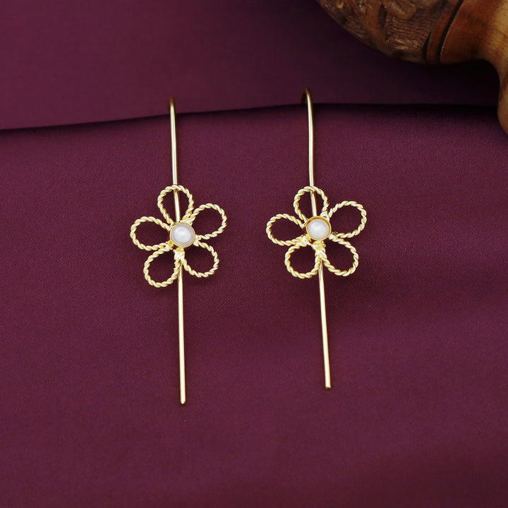 Aazmin Twisted Pearly Flower Ear-Cuff (Set Of 2)