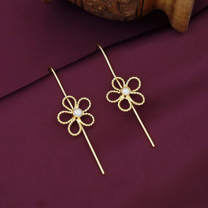 Aazmin Twisted Pearly Flower Ear-Cuff (Set Of 2)