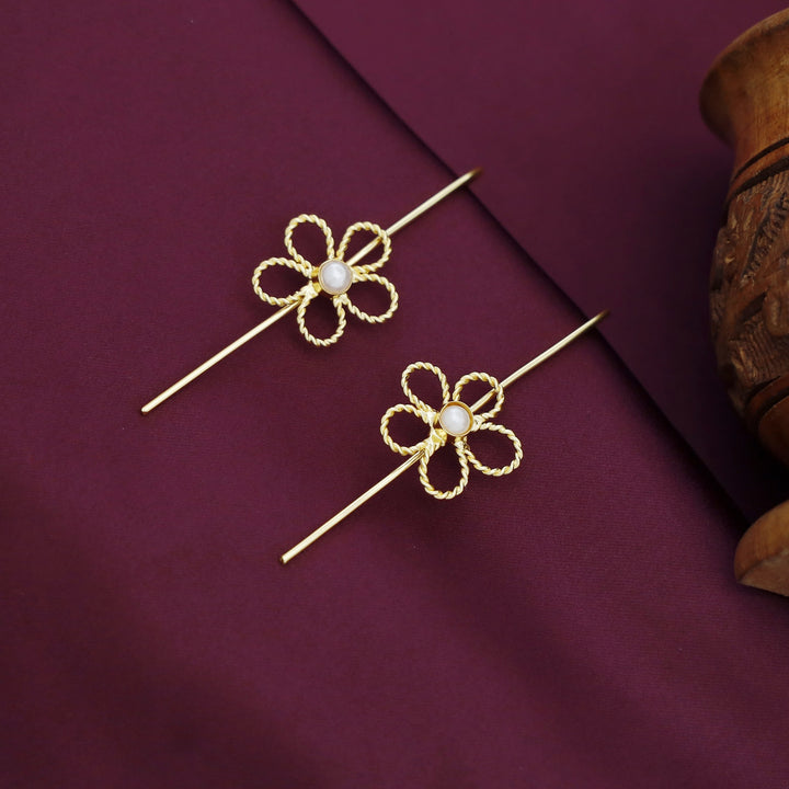 Aazmin Twisted Pearly Flower Ear-Cuff (Set Of 2)