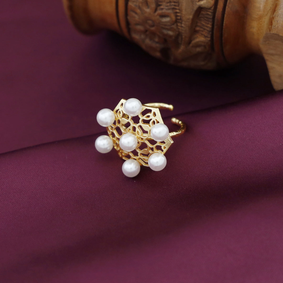 Jennett Hammered Hexagon Pearl Ring