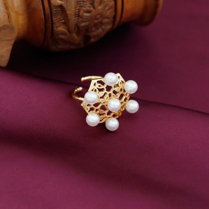 Jennett Hammered Hexagon Pearl Ring