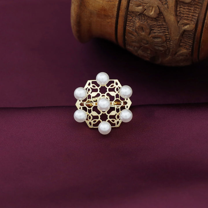 Jennett Hammered Hexagon Pearl Ring