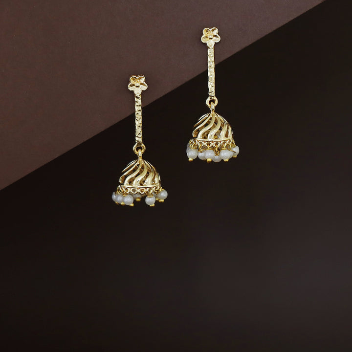 Miyana Flower Hammered Pendulum Pearl Jhumka