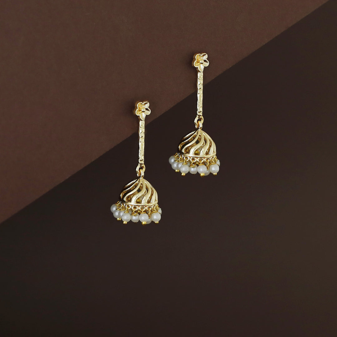 Miyana Flower Hammered Pendulum Pearl Jhumka