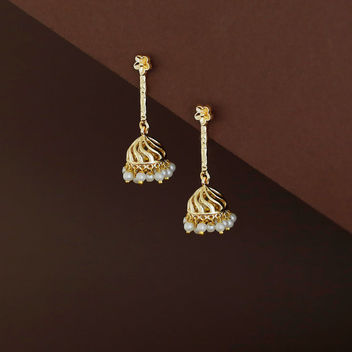 Miyana Flower Hammered Pendulum Pearl Jhumka