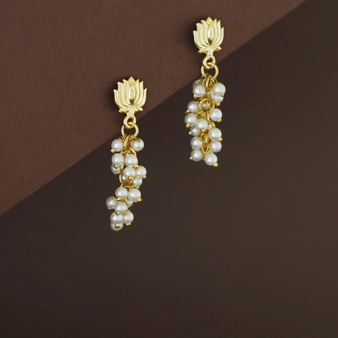 Harika Golden Lotus Cluster Pearl Earring