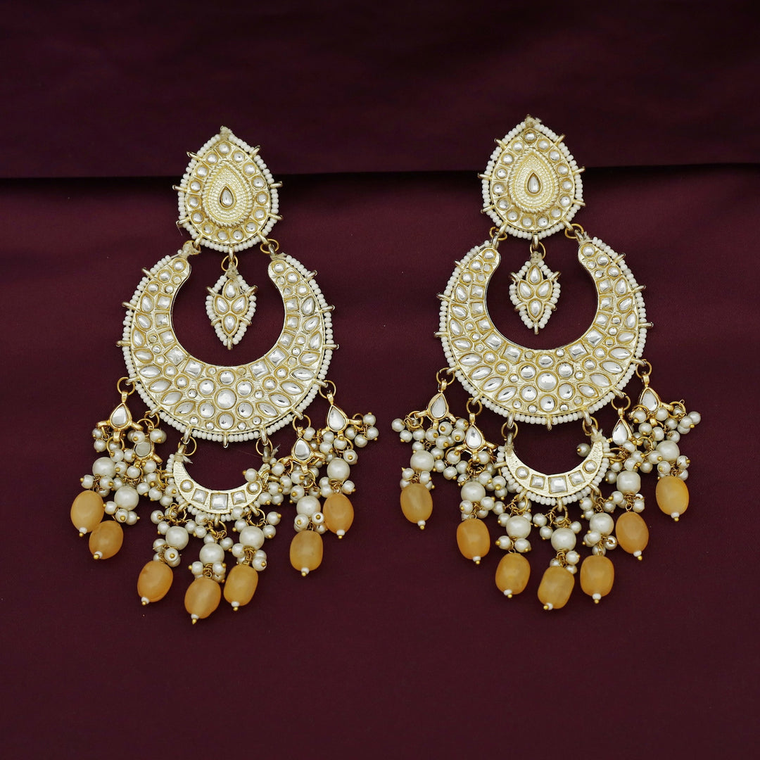Harswita Dual Half Moon Pearl Beaded Long Chandbali Earring