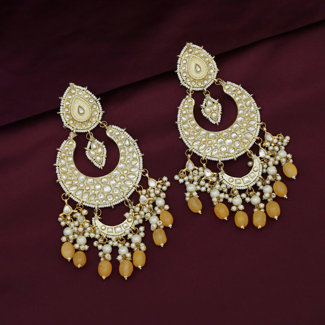 Harswita Dual Half Moon Pearl Beaded Long Chandbali Earring