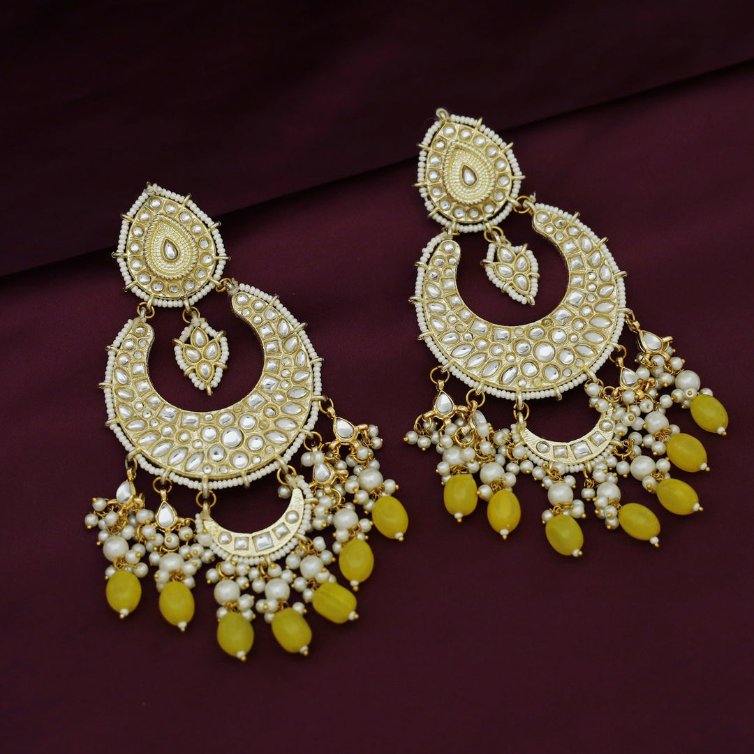 Harswita Dual Half Moon Pearl Beaded Long Chandbali Earring