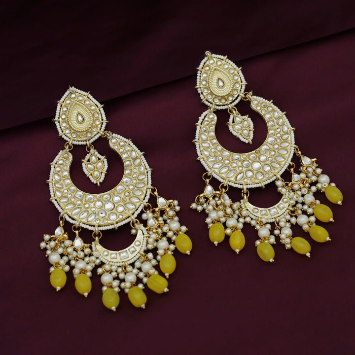 Harswita Dual Half Moon Pearl Beaded Long Chandbali Earring